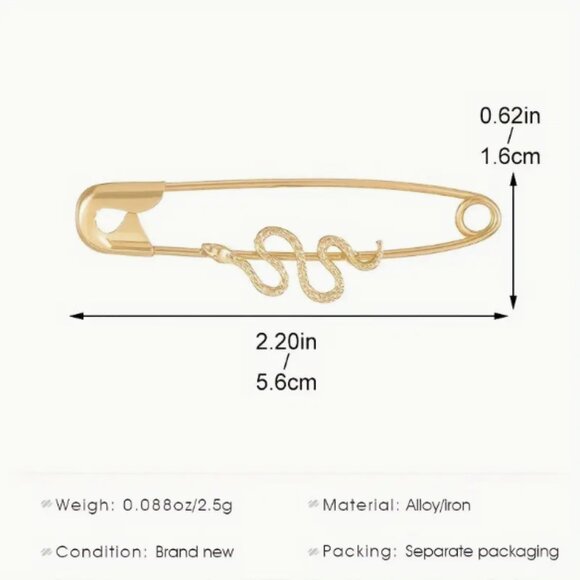 Mixed Metals Gold & Silver Snake Safety Pin Earrings NEW - Picture 6 of 7